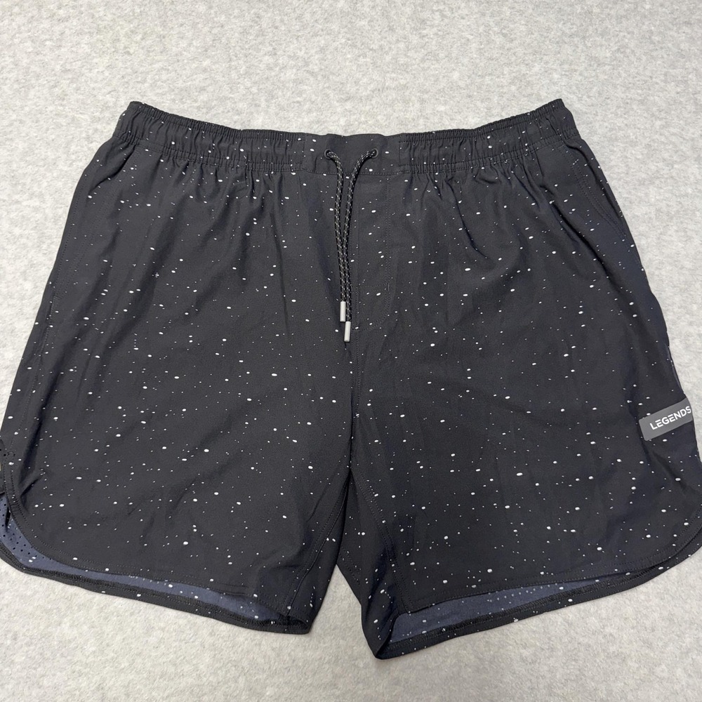 Legends Luka Shorts Mens 2XL Black 7in Lined Spotted Drawstring Athletic Running